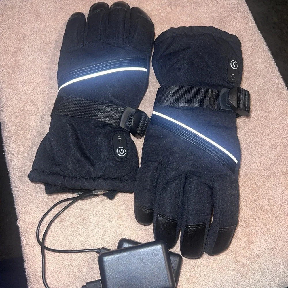 Heated Gloves Unisex w/Rechargeable Battery Waterproof Black Size Large Tested